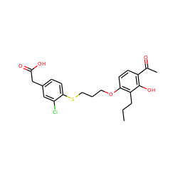 CCCc1c(OCCCSc2ccc(CC(=O)O)cc2Cl)ccc(C(C)=O)c1O ZINC000012358257