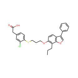 CCCc1c(OCCCSc2ccc(CC(=O)O)cc2Cl)ccc2c(-c3ccccc3)coc12 ZINC000001554391