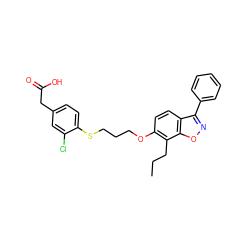 CCCc1c(OCCCSc2ccc(CC(=O)O)cc2Cl)ccc2c(-c3ccccc3)noc12 ZINC000012358236