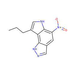 CCCc1c[nH]c2c([N+](=O)[O-])cc3cn[nH]c3c12 ZINC000096258220