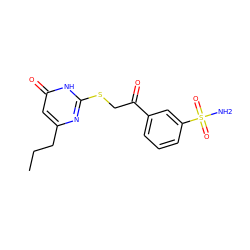 CCCc1cc(=O)[nH]c(SCC(=O)c2cccc(S(N)(=O)=O)c2)n1 ZINC000096940236