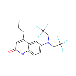 CCCc1cc(=O)[nH]c2ccc(N(CC(F)(F)F)CC(F)(F)F)cc12 ZINC000014968500