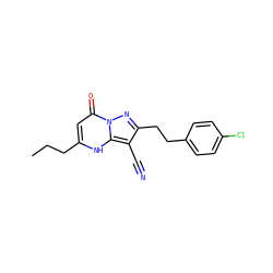 CCCc1cc(=O)n2nc(CCc3ccc(Cl)cc3)c(C#N)c2[nH]1 ZINC000473249360