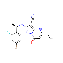 CCCc1cc(=O)n2nc(N[C@H](C)c3ccc(Br)cc3F)c(C#N)c2[nH]1 ZINC000473247497