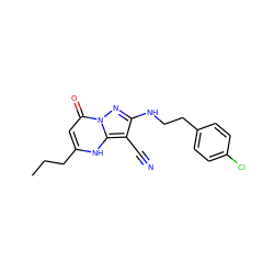 CCCc1cc(=O)n2nc(NCCc3ccc(Cl)cc3)c(C#N)c2[nH]1 ZINC000473247917