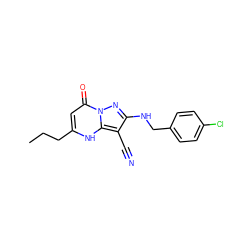 CCCc1cc(=O)n2nc(NCc3ccc(Cl)cc3)c(C#N)c2[nH]1 ZINC000473249395