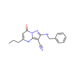 CCCc1cc(=O)n2nc(NCc3ccccc3)c(C#N)c2[nH]1 ZINC000473248415