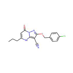 CCCc1cc(=O)n2nc(OCc3ccc(Cl)cc3)c(C#N)c2[nH]1 ZINC000473247204