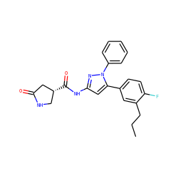 CCCc1cc(-c2cc(NC(=O)[C@@H]3CNC(=O)C3)nn2-c2ccccc2)ccc1F ZINC000169706993