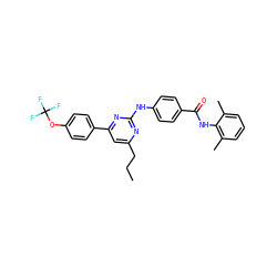 CCCc1cc(-c2ccc(OC(F)(F)F)cc2)nc(Nc2ccc(C(=O)Nc3c(C)cccc3C)cc2)n1 ZINC000103241161