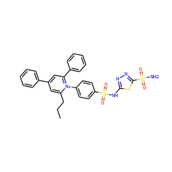 CCCc1cc(-c2ccccc2)cc(-c2ccccc2)[n+]1-c1ccc(S(=O)(=O)Nc2nnc(S(N)(=O)=O)s2)cc1 ZINC000014956383