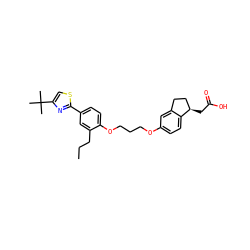 CCCc1cc(-c2nc(C(C)(C)C)cs2)ccc1OCCCOc1ccc2c(c1)CC[C@H]2CC(=O)O ZINC000014977124