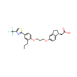 CCCc1cc(-c2nc(C(F)(F)F)cs2)ccc1OCCCOc1ccc2c(c1)CC[C@H]2CC(=O)O ZINC000014977127