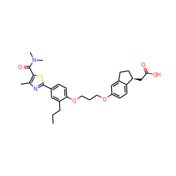 CCCc1cc(-c2nc(C)c(C(=O)N(C)C)s2)ccc1OCCCOc1ccc2c(c1)CC[C@H]2CC(=O)O ZINC000014977178