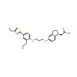 CCCc1cc(-c2nc(CC)cs2)ccc1OCCCOc1ccc2c(c1)CC[C@H]2CC(=O)O ZINC000014977118