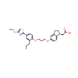 CCCc1cc(-c2nc(OCC)cs2)ccc1OCCCOc1ccc2c(c1)CC[C@H]2CC(=O)O ZINC000014977203