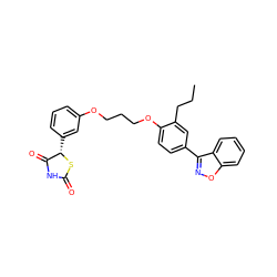 CCCc1cc(-c2noc3ccccc23)ccc1OCCCOc1cccc([C@@H]2SC(=O)NC2=O)c1 ZINC000013553665