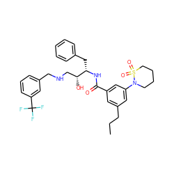 CCCc1cc(C(=O)N[C@@H](Cc2ccccc2)[C@H](O)CNCc2cccc(C(F)(F)F)c2)cc(N2CCCCS2(=O)=O)c1 ZINC000029039598