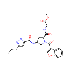 CCCc1cc(C(=O)N[C@@H]2C[C@@H](C(=O)NCC(=O)OC)N(C(=O)c3coc4ccccc34)C2)n(C)n1 ZINC000103239482