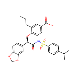 CCCc1cc(C(=O)O)ccc1O[C@@H](C(=O)NS(=O)(=O)c1ccc(C(C)C)cc1)c1ccc2c(c1)OCO2 ZINC000001481865