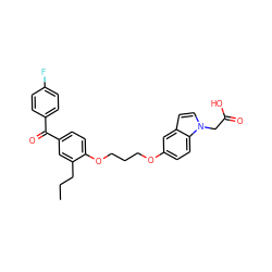 CCCc1cc(C(=O)c2ccc(F)cc2)ccc1OCCCOc1ccc2c(ccn2CC(=O)O)c1 ZINC000013681503