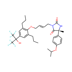 CCCc1cc(C(O)(C(F)(F)F)C(F)(F)F)cc(CCC)c1OC/C=C/CN1C(=O)N[C@](C)(c2ccc(OC(C)C)cc2)C1=O ZINC000163886930