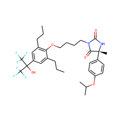 CCCc1cc(C(O)(C(F)(F)F)C(F)(F)F)cc(CCC)c1OCCCCN1C(=O)N[C@](C)(c2ccc(OC(C)C)cc2)C1=O ZINC000163884407