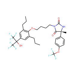 CCCc1cc(C(O)(C(F)(F)F)C(F)(F)F)cc(CCC)c1OCCCCN1C(=O)N[C@](C)(c2ccc(OC(F)(F)F)cc2)C1=O ZINC000163904536