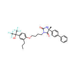 CCCc1cc(C(O)(C(F)(F)F)C(F)(F)F)ccc1OCCCCN1C(=O)N[C@](C)(c2ccc(-c3ccccc3)cc2)C1=O ZINC000114059704