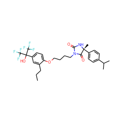 CCCc1cc(C(O)(C(F)(F)F)C(F)(F)F)ccc1OCCCCN1C(=O)N[C@](C)(c2ccc(C(C)C)cc2)C1=O ZINC000114058297