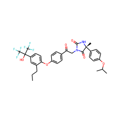 CCCc1cc(C(O)(C(F)(F)F)C(F)(F)F)ccc1Oc1ccc(C(=O)CN2C(=O)N[C@](C)(c3ccc(OC(C)C)cc3)C2=O)cc1 ZINC000164611881