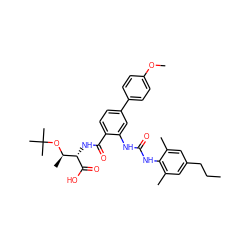 CCCc1cc(C)c(NC(=O)Nc2cc(-c3ccc(OC)cc3)ccc2C(=O)N[C@H](C(=O)O)[C@@H](C)OC(C)(C)C)c(C)c1 ZINC000042834471