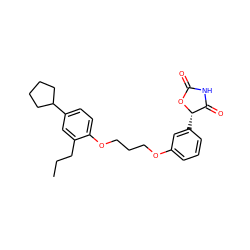 CCCc1cc(C2CCCC2)ccc1OCCCOc1cccc([C@@H]2OC(=O)NC2=O)c1 ZINC000003971984