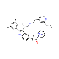 CCCc1cc(CCNC[C@@H](C)c2c(-c3cc(C)cc(C)c3)[nH]c3ccc(C(C)(C)C(=O)N4CC5CCC4CC5)cc23)ccn1 ZINC000026984878