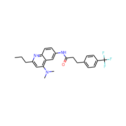 CCCc1cc(N(C)C)c2cc(NC(=O)CCc3ccc(C(F)(F)F)cc3)ccc2n1 ZINC000036351891