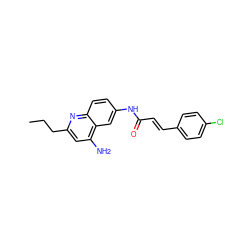 CCCc1cc(N)c2cc(NC(=O)/C=C/c3ccc(Cl)cc3)ccc2n1 ZINC000036351702