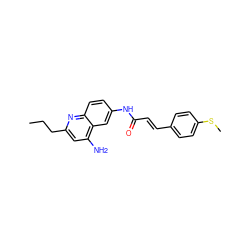 CCCc1cc(N)c2cc(NC(=O)/C=C/c3ccc(SC)cc3)ccc2n1 ZINC000036351811