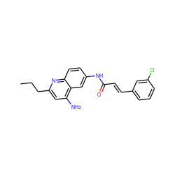 CCCc1cc(N)c2cc(NC(=O)/C=C/c3cccc(Cl)c3)ccc2n1 ZINC000036351814
