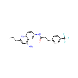 CCCc1cc(N)c2cc(NC(=O)CCc3ccc(C(F)(F)F)cc3)ccc2n1 ZINC000036351742