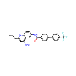 CCCc1cc(N)c2cc(NC(=O)c3ccc(-c4ccc(C(F)(F)F)cc4)cc3)ccc2n1 ZINC000034376844