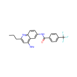CCCc1cc(N)c2cc(NC(=O)c3ccc(C(F)(F)F)cc3)ccc2n1 ZINC000036351741