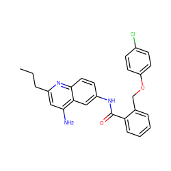 CCCc1cc(N)c2cc(NC(=O)c3ccccc3COc3ccc(Cl)cc3)ccc2n1 ZINC000013835532