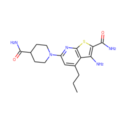 CCCc1cc(N2CCC(C(N)=O)CC2)nc2sc(C(N)=O)c(N)c12 ZINC000045256761