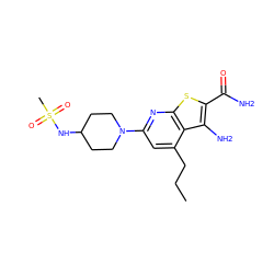 CCCc1cc(N2CCC(NS(C)(=O)=O)CC2)nc2sc(C(N)=O)c(N)c12 ZINC000045255178