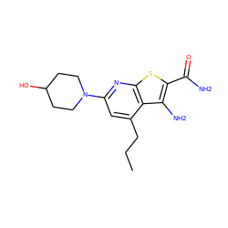 CCCc1cc(N2CCC(O)CC2)nc2sc(C(N)=O)c(N)c12 ZINC000045290531