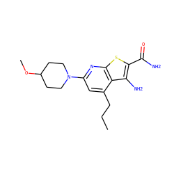 CCCc1cc(N2CCC(OC)CC2)nc2sc(C(N)=O)c(N)c12 ZINC000045284628