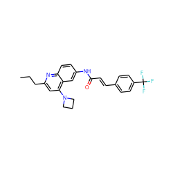 CCCc1cc(N2CCC2)c2cc(NC(=O)/C=C/c3ccc(C(F)(F)F)cc3)ccc2n1 ZINC000036351780