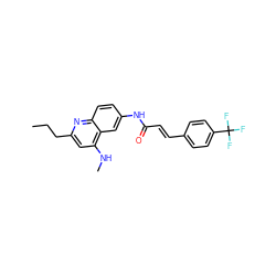 CCCc1cc(NC)c2cc(NC(=O)/C=C/c3ccc(C(F)(F)F)cc3)ccc2n1 ZINC000036351881