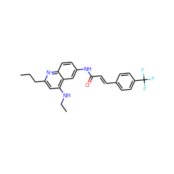 CCCc1cc(NCC)c2cc(NC(=O)/C=C/c3ccc(C(F)(F)F)cc3)ccc2n1 ZINC000036351895