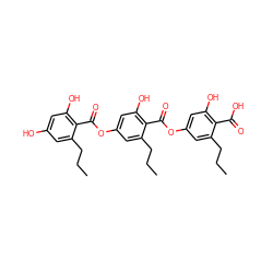 CCCc1cc(OC(=O)c2c(O)cc(OC(=O)c3c(O)cc(O)cc3CCC)cc2CCC)cc(O)c1C(=O)O ZINC000085974534